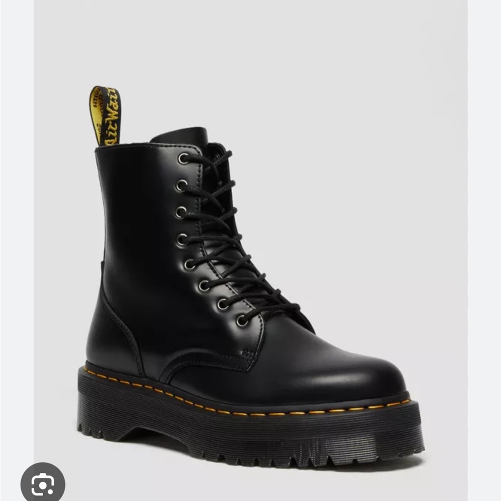 Dr. Martens Black Leather Boots with Yellow Stitching